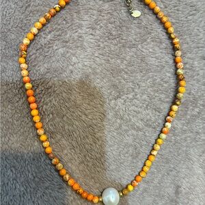 Orange Beaded choker with real Pearl